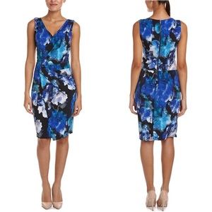 T Tahari Nessa V Neck Faux Wrap Dress